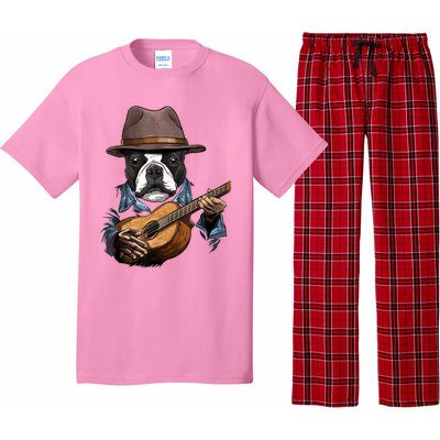 Boston Terrier Playing Guitar Pet Dog Lover Guitar Player Pajama Set