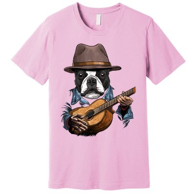 Boston Terrier Playing Guitar Pet Dog Lover Guitar Player Premium T-Shirt