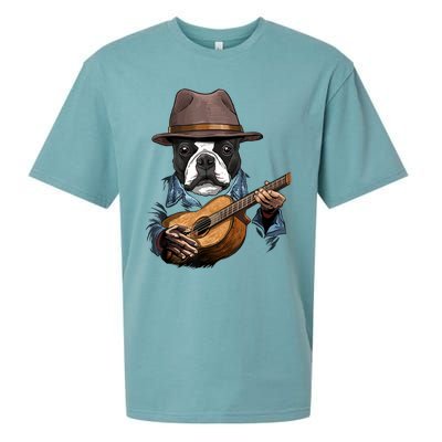 Boston Terrier Playing Guitar Pet Dog Lover Guitar Player Sueded Cloud Jersey T-Shirt