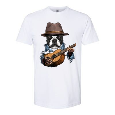 Boston Terrier Playing Guitar Pet Dog Lover Guitar Player Softstyle CVC T-Shirt