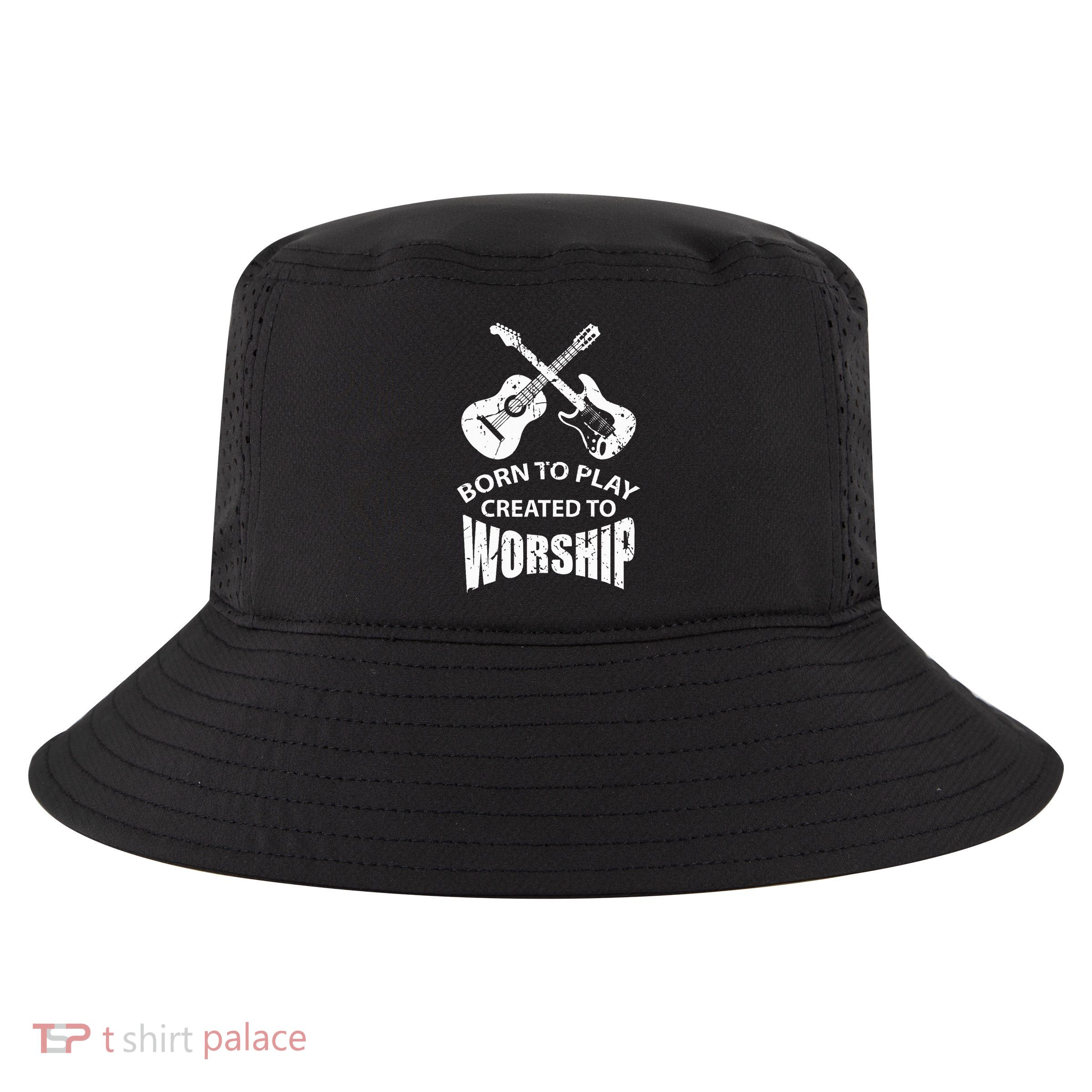 Born To Play Created To Worship Religious Guitar Player Cool Comfort Performance Bucket Hat