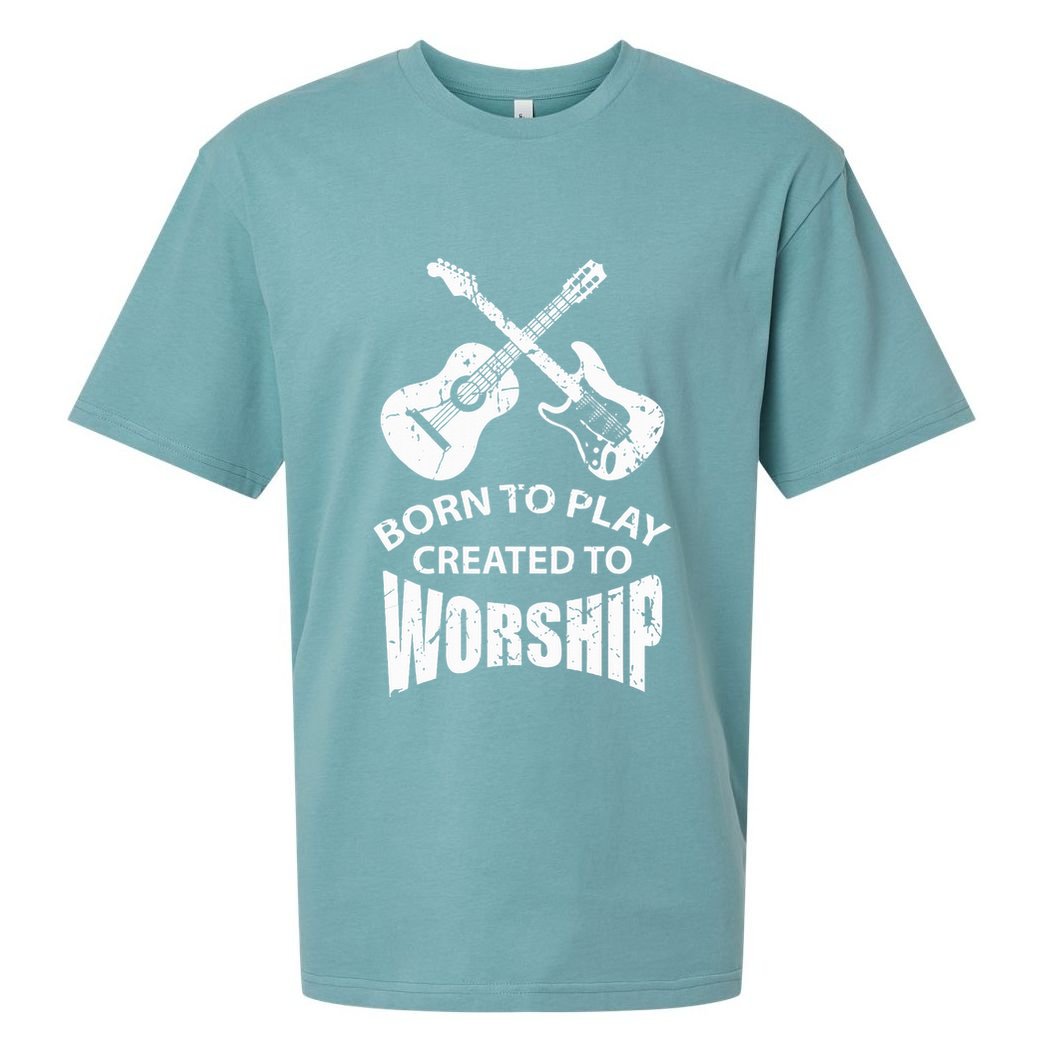 Born To Play Created To Worship Religious Guitar Player Sueded Cloud Jersey T-Shirt