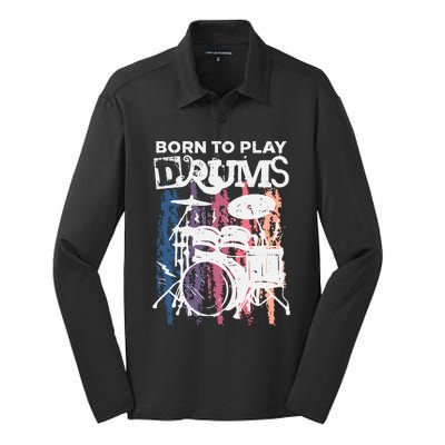 Born To Play Drums Drumming Rock Music Band Drummer Gift Silk Touch Performance Long Sleeve Polo