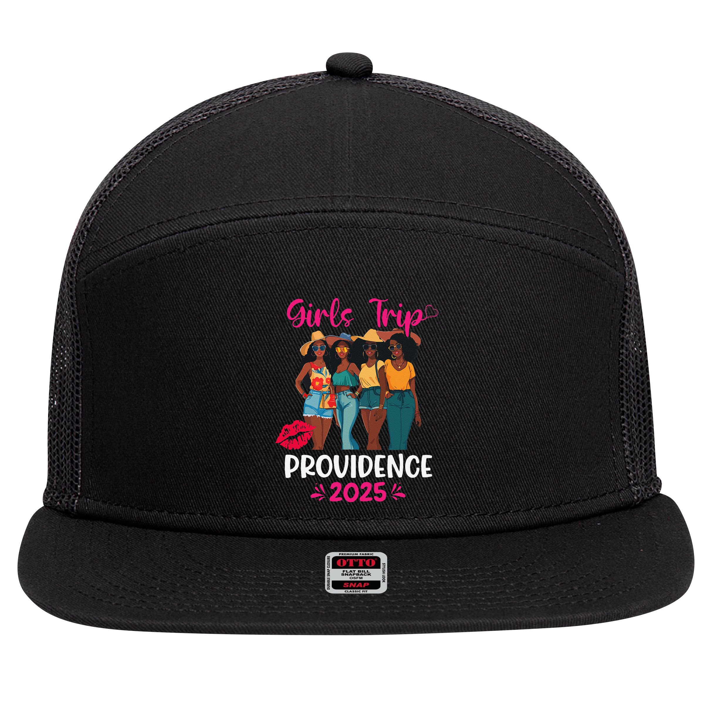 Black Trip Providence 2025 Vacation Matching 7 Panel Mesh Trucker Snapback Hat