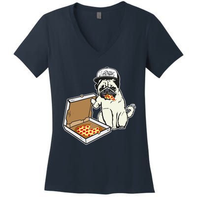 Babu The Pug Dog Eating Pizza, Justin Ashar Snapback Women's V-Neck T-Shirt