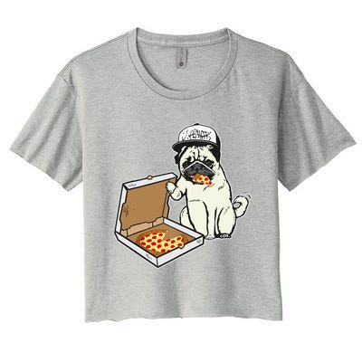 Babu The Pug Dog Eating Pizza, Justin Ashar Snapback Women's Crop Top Tee