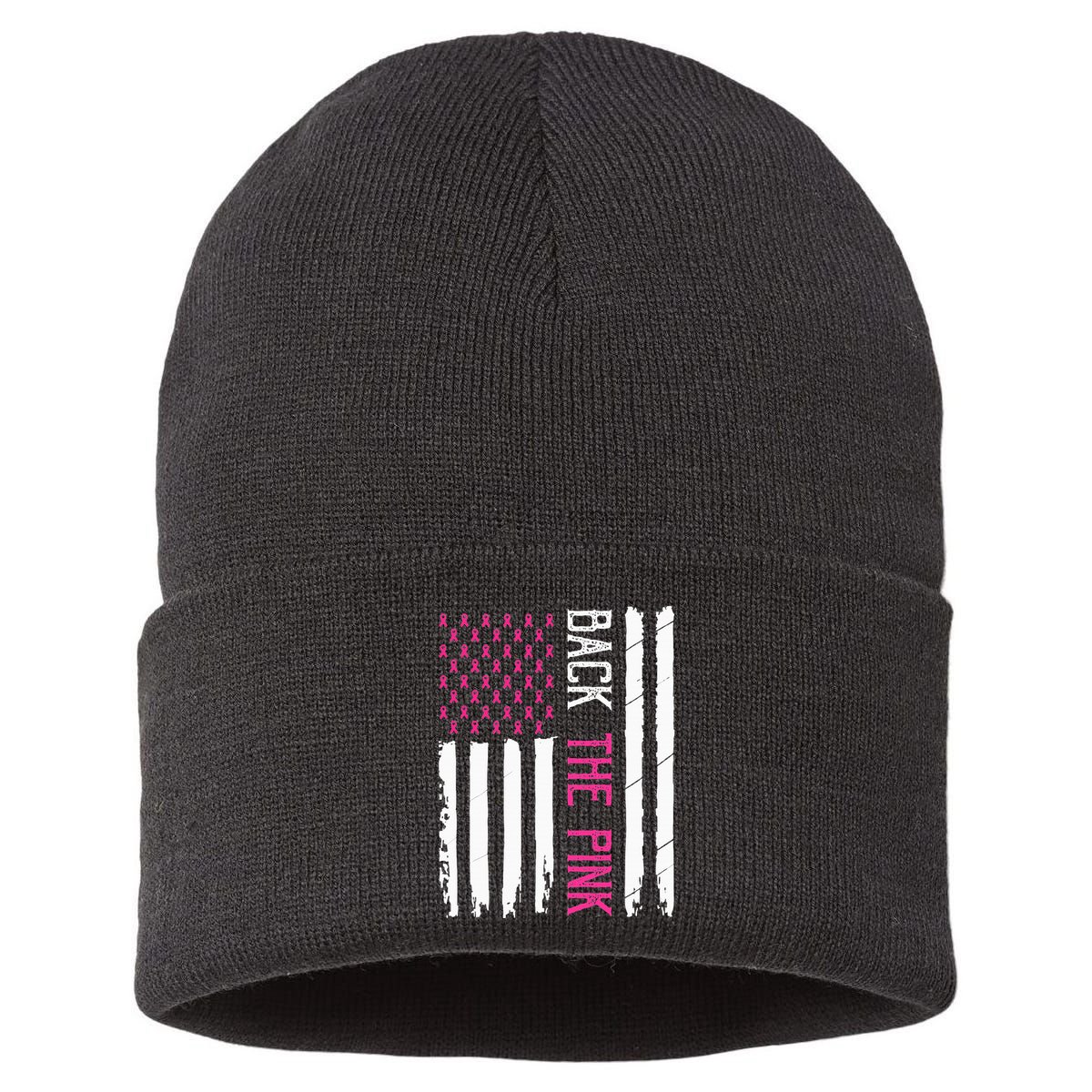 Back The Pink Breast Cancer Awareness Flag Sustainable Knit Beanie