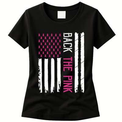 Back The Pink Breast Cancer Awareness Flag Womens T-Shirt