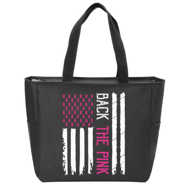 Back The Pink Breast Cancer Awareness Flag Zip Tote Bag