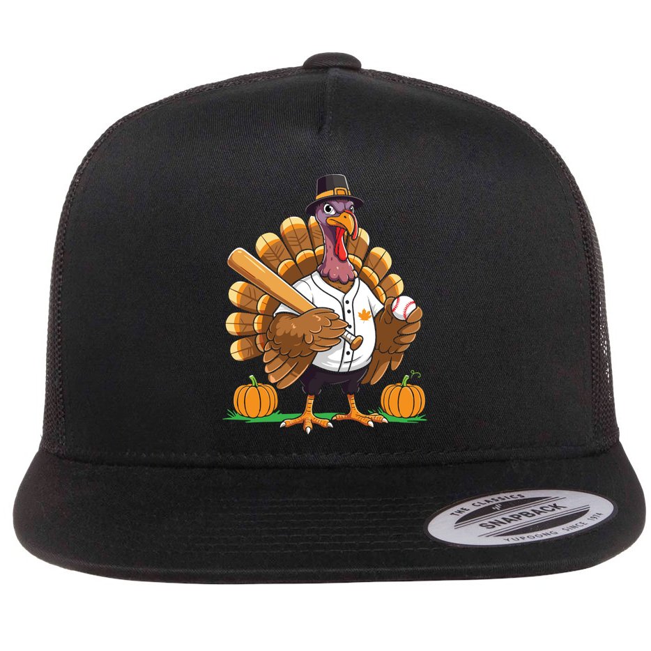 Baseball Turkey Pilgrim Thanksgiving Pumpkin Meaningful Gift Flat Bill Trucker Hat