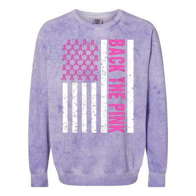 Back The Pink Breast Cancer Awareness Flag Colorblast Crewneck Sweatshirt