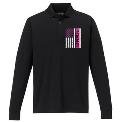 Back The Pink Breast Cancer Awareness Flag Performance Long Sleeve Polo