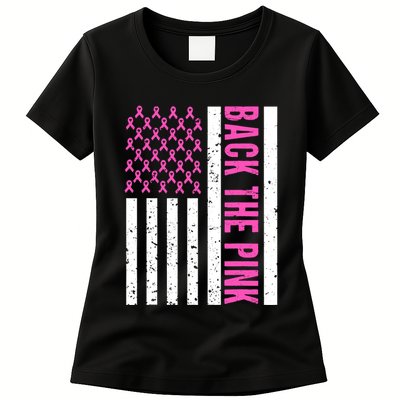 Back The Pink Breast Cancer Awareness Flag Womens T-Shirt