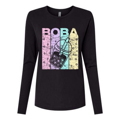 Boba Tea Pastel Bubble Tea Lover Retro Womens Cotton Relaxed Long Sleeve T-Shirt