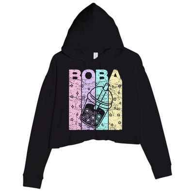 Boba Tea Pastel Bubble Tea Lover Retro Crop Fleece Hoodie