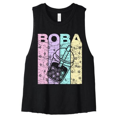 Boba Tea Pastel Bubble Tea Lover Retro Women's Racerback Cropped Tank