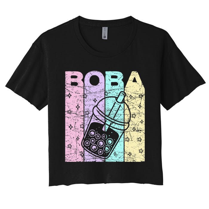 Boba Tea Pastel Bubble Tea Lover Retro Women's Crop Top Tee