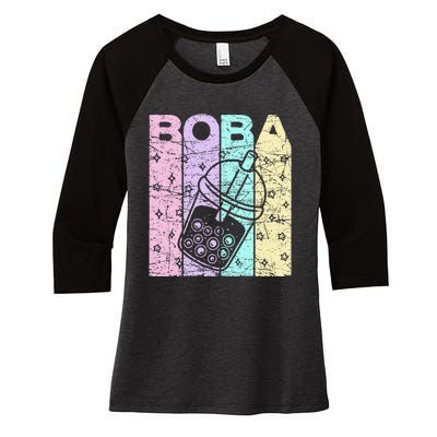 Boba Tea Pastel Bubble Tea Lover Retro Women's Tri-Blend 3/4-Sleeve Raglan Shirt