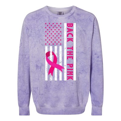 Back The Pink American Flag Pink Ribbon Breast Cancer Colorblast Crewneck Sweatshirt