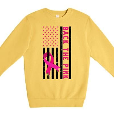 Back The Pink American Flag Pink Ribbon Breast Cancer Premium Crewneck Sweatshirt