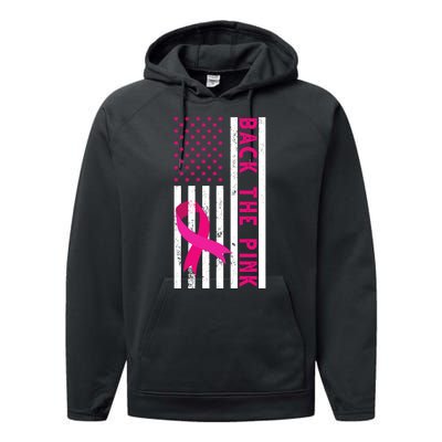 Back The Pink American Flag Pink Ribbon Breast Cancer Performance Fleece Hoodie