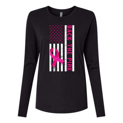 Back The Pink American Flag Pink Ribbon Breast Cancer Womens Cotton Relaxed Long Sleeve T-Shirt