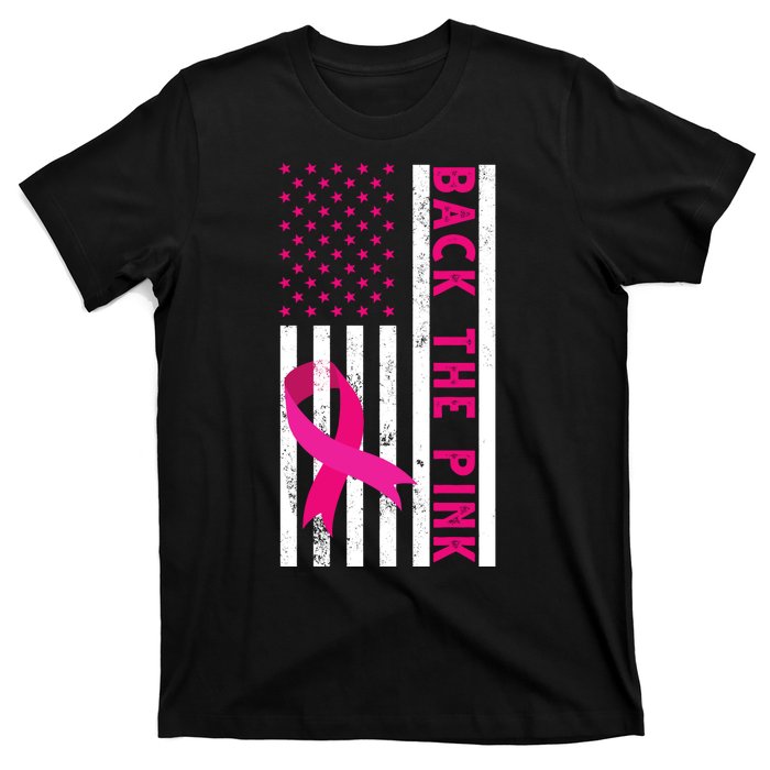 Back The Pink American Flag Pink Ribbon Breast Cancer T-Shirt