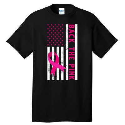 Back The Pink American Flag Pink Ribbon Breast Cancer Tall T-Shirt