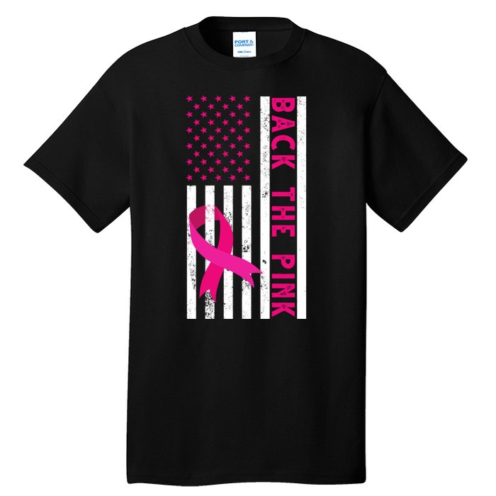 Back The Pink American Flag Pink Ribbon Breast Cancer Tall T-Shirt