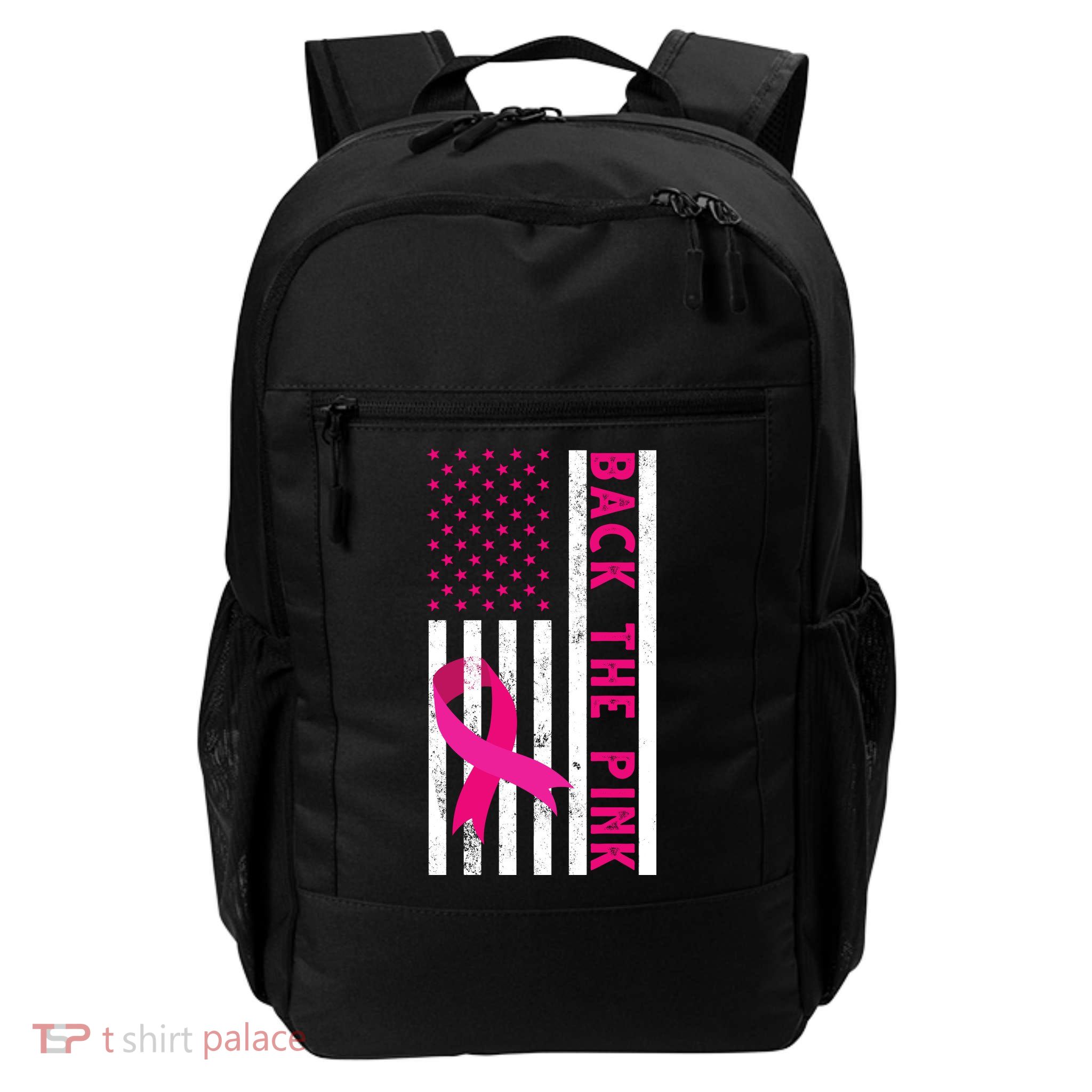 Back The Pink American Flag Pink Ribbon Breast Cancer Backpack