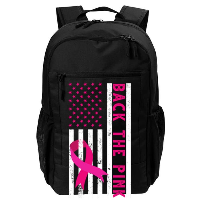 Back The Pink American Flag Pink Ribbon Breast Cancer Daily Commute Backpack