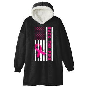 Back The Pink American Flag Pink Ribbon Breast Cancer Hooded Wearable Blanket