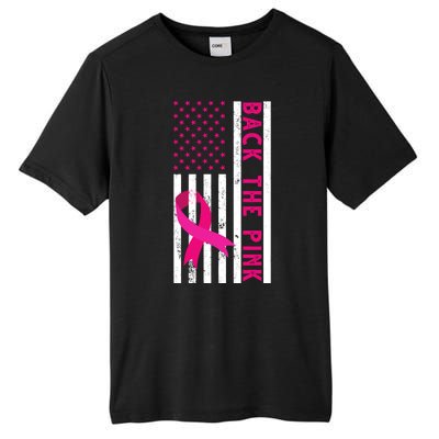 Back The Pink American Flag Pink Ribbon Breast Cancer Tall Fusion ChromaSoft Performance T-Shirt