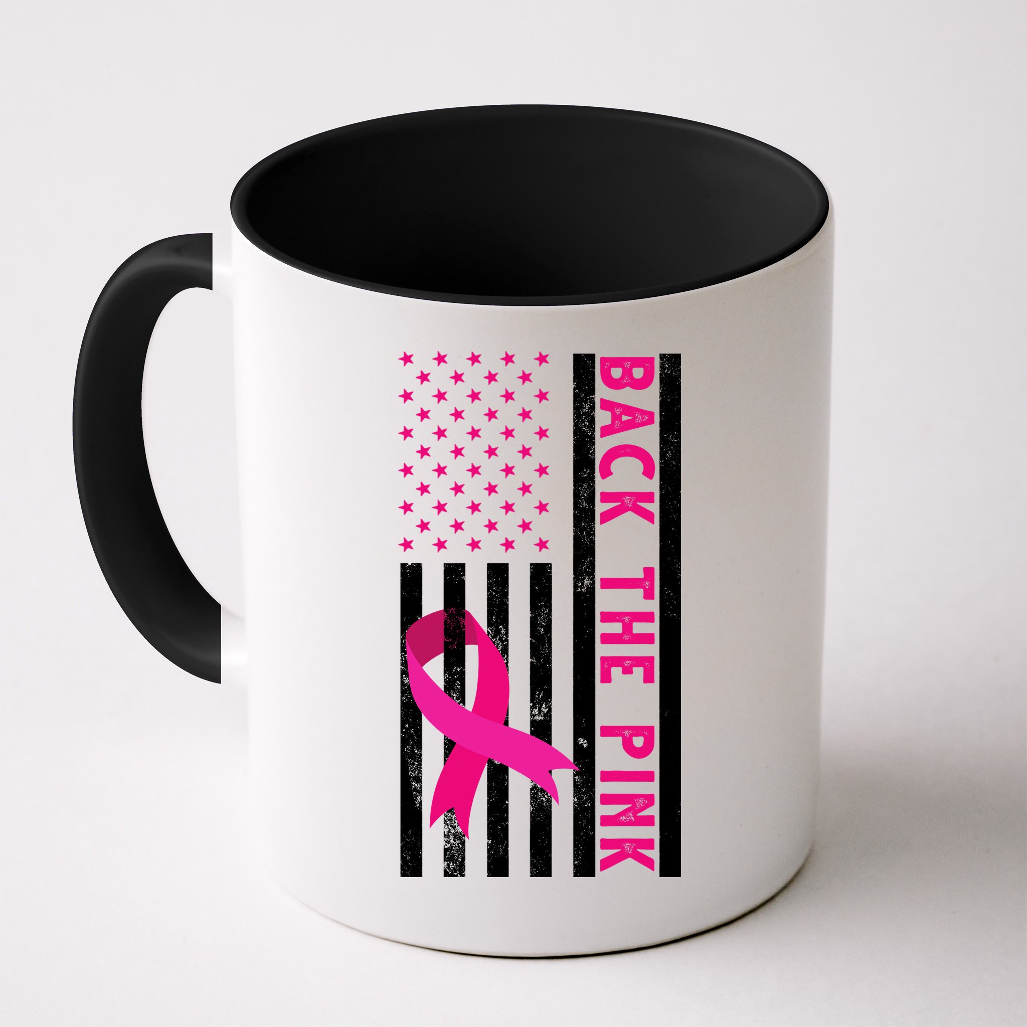 Back The Pink American Flag Pink Ribbon Breast Cancer Mug