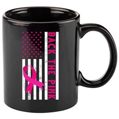 Back The Pink American Flag Pink Ribbon Breast Cancer 11oz C Handle Ceramic Mug