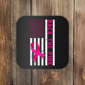 Back The Pink American Flag Pink Ribbon Breast Cancer Coaster