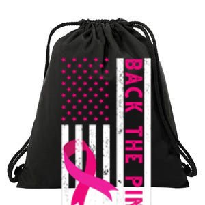 Back The Pink American Flag Pink Ribbon Breast Cancer Drawstring Bag