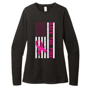 Back The Pink American Flag Pink Ribbon Breast Cancer Womens CVC Long Sleeve Shirt