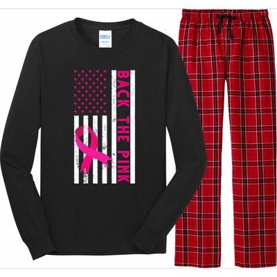 Back The Pink American Flag Pink Ribbon Breast Cancer Long Sleeve Pajama Set