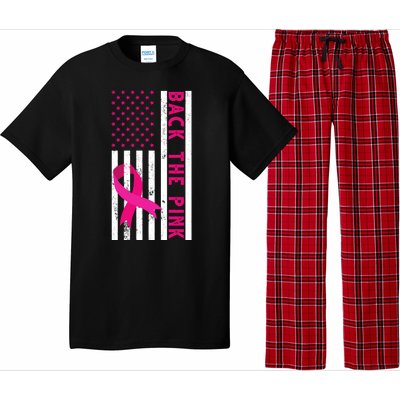 Back The Pink American Flag Pink Ribbon Breast Cancer Pajama Set