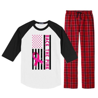 Back The Pink American Flag Pink Ribbon Breast Cancer Raglan Sleeve Pajama Set