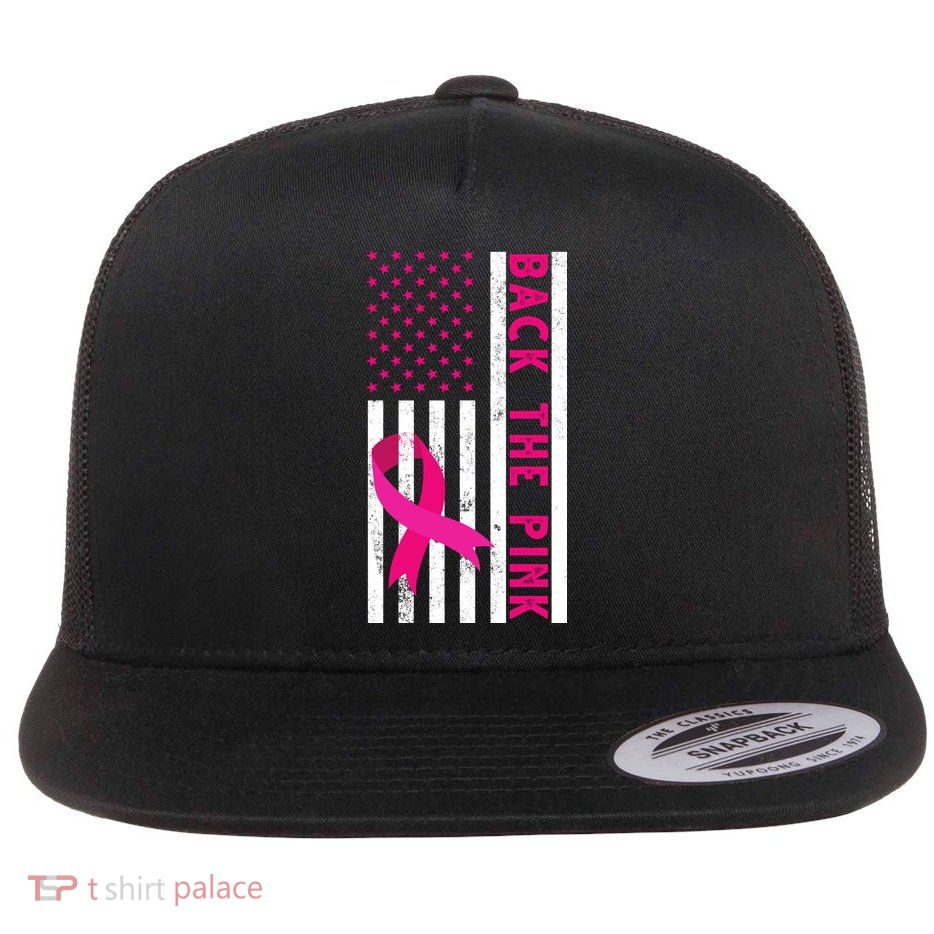 Back The Pink American Flag Pink Ribbon Breast Cancer Flatbill Hat