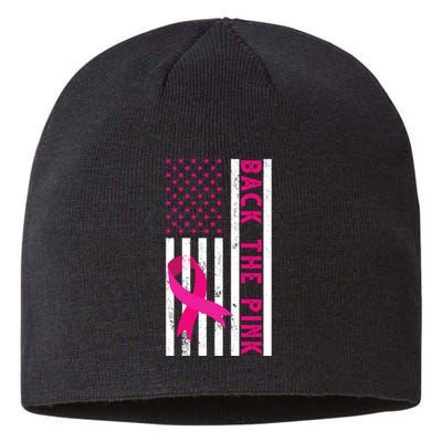 Back The Pink American Flag Pink Ribbon Breast Cancer Sustainable Beanie