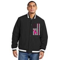 Back The Pink American Flag Pink Ribbon Breast Cancer Insulated Varsity Jacket