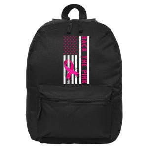 Back The Pink American Flag Pink Ribbon Breast Cancer 16 in Basic Backpack