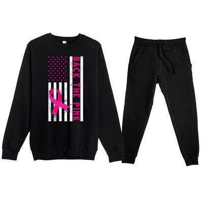 Back The Pink American Flag Pink Ribbon Breast Cancer Premium Crewneck Sweatsuit Set