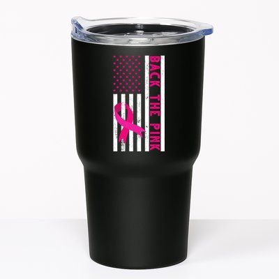 Back The Pink American Flag Pink Ribbon Breast Cancer Tumbler