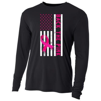 Back The Pink American Flag Pink Ribbon Breast Cancer Cooling Performance Long Sleeve Crew