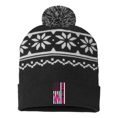 Back The Pink American Flag Pink Ribbon Breast Cancer USA-Made Snowflake Beanie