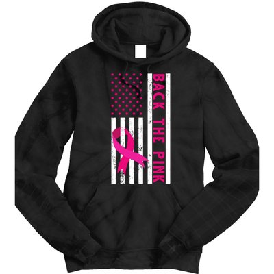 Back The Pink American Flag Pink Ribbon Breast Cancer Tie Dye Hoodie